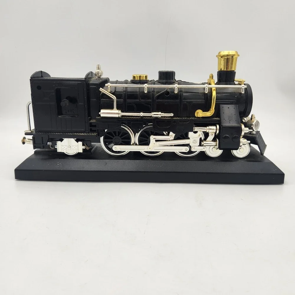 Vintage Steam Locomotive Train Desk Clock Black Gold Silver Tone Decor 11 Inch